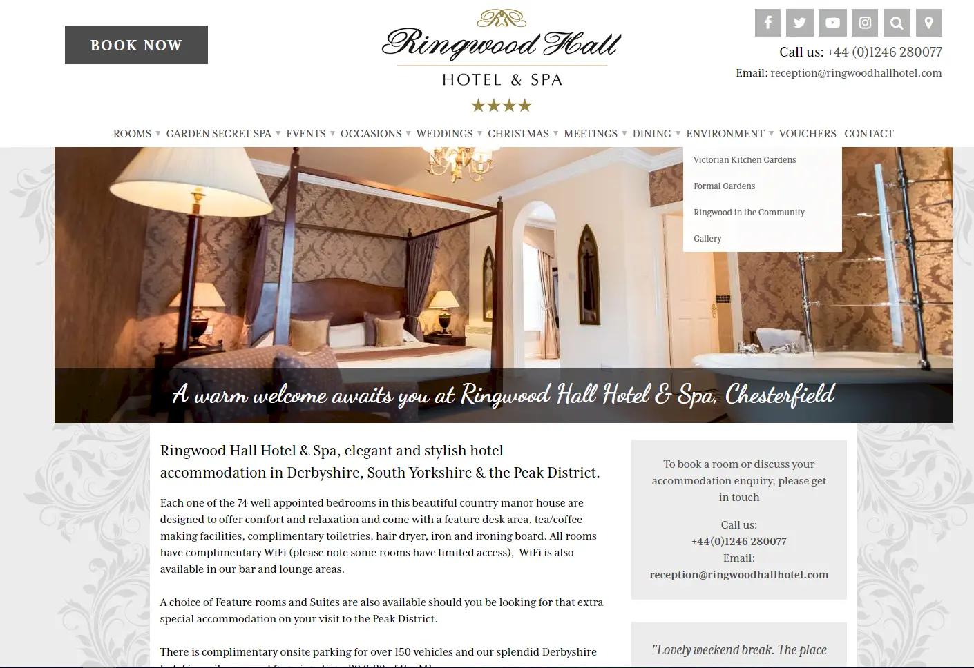 Screenshot of Ringwood Hotel's website