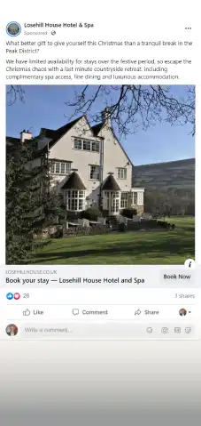 Facebook marketing for Losehill House Hotel & Spa