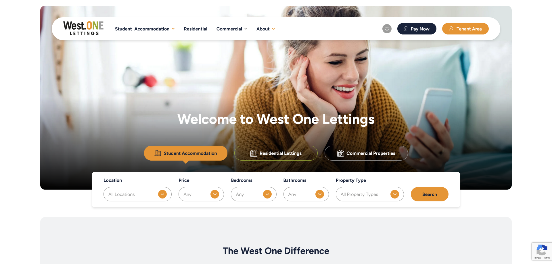 Screenshot of the West One website homepage